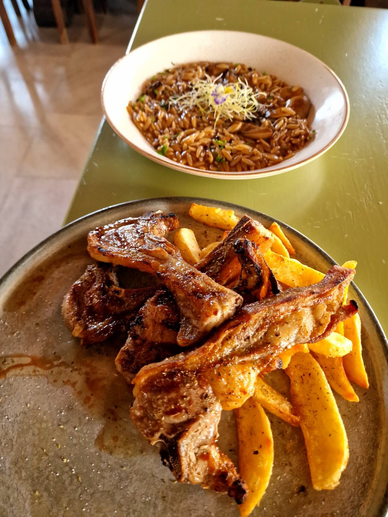 Lamb chops with pilaf